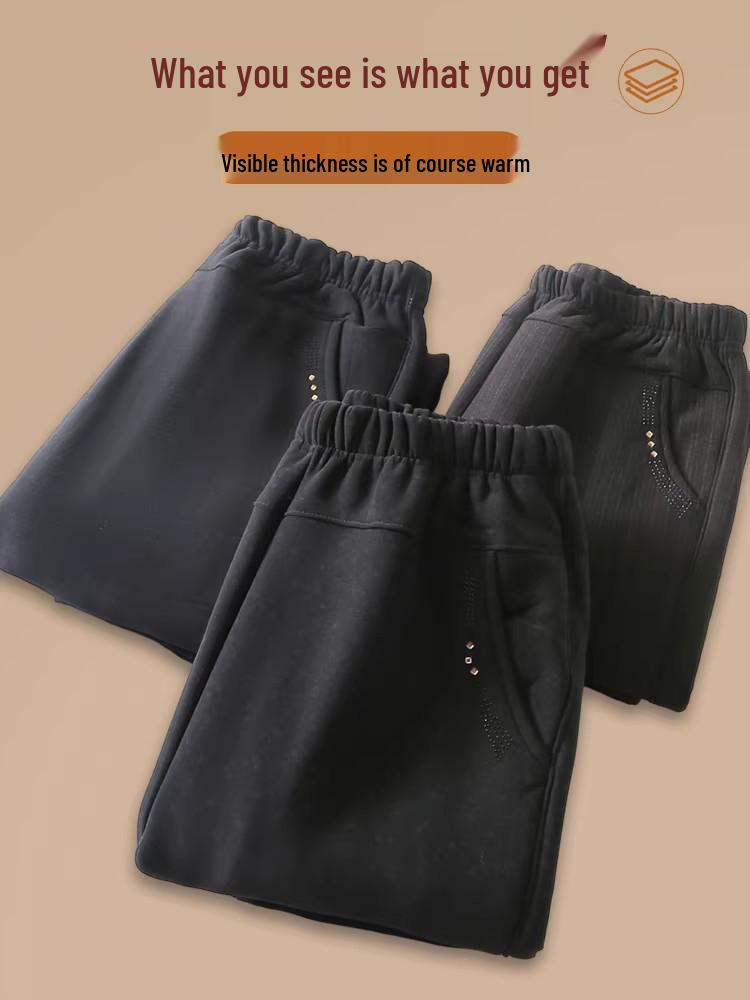 Women's Fleece-Lined Lamb Wool Pants for Petite and Plus Sizes - Loose, Thick, and Ideal for Outdoor Wear