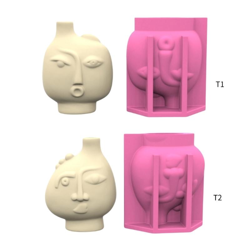 Creative Vase Molds Silicone Crafting Molds Abstract Face Shape Great for Concrete Flower Pots and Artistic Pen Holders