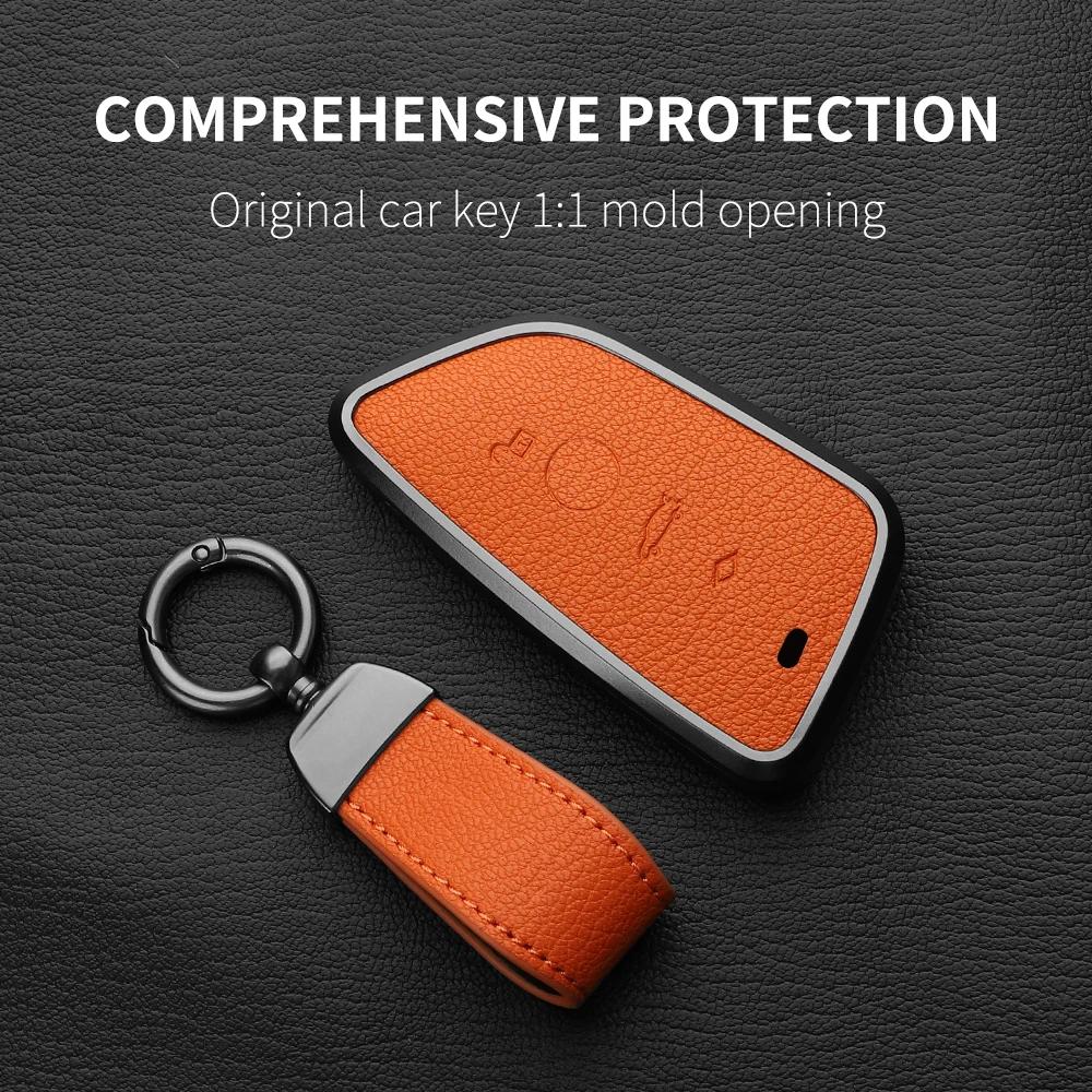 Aluminium Alloy Goatskin Car Key Case Cover For Bmw 1 3 5 7 Series X1 X3 X5 X7 F20 F48 F15 F16 G20 G28 G22 G23 G30 G12 Keychain
