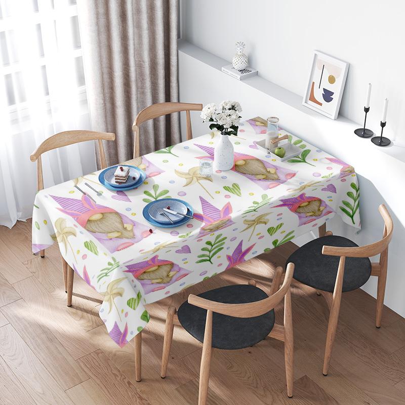 Vibrant Floral Printed Tablecloth for Home Dining Room Decoration Pink Green Yellow White 100x145cm