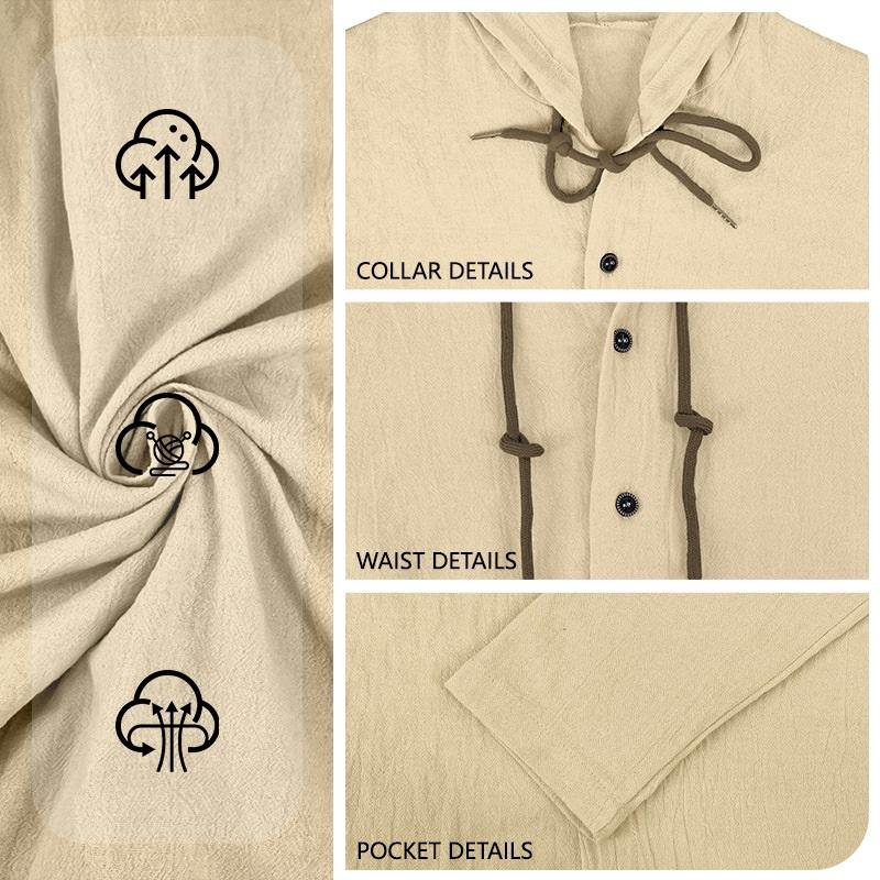 T-shirt con cappuccio estiva da uomo, nuova, tinta unita, cotone e lino, camicia casual a maniche lunghe da uomo, top da spiaggia