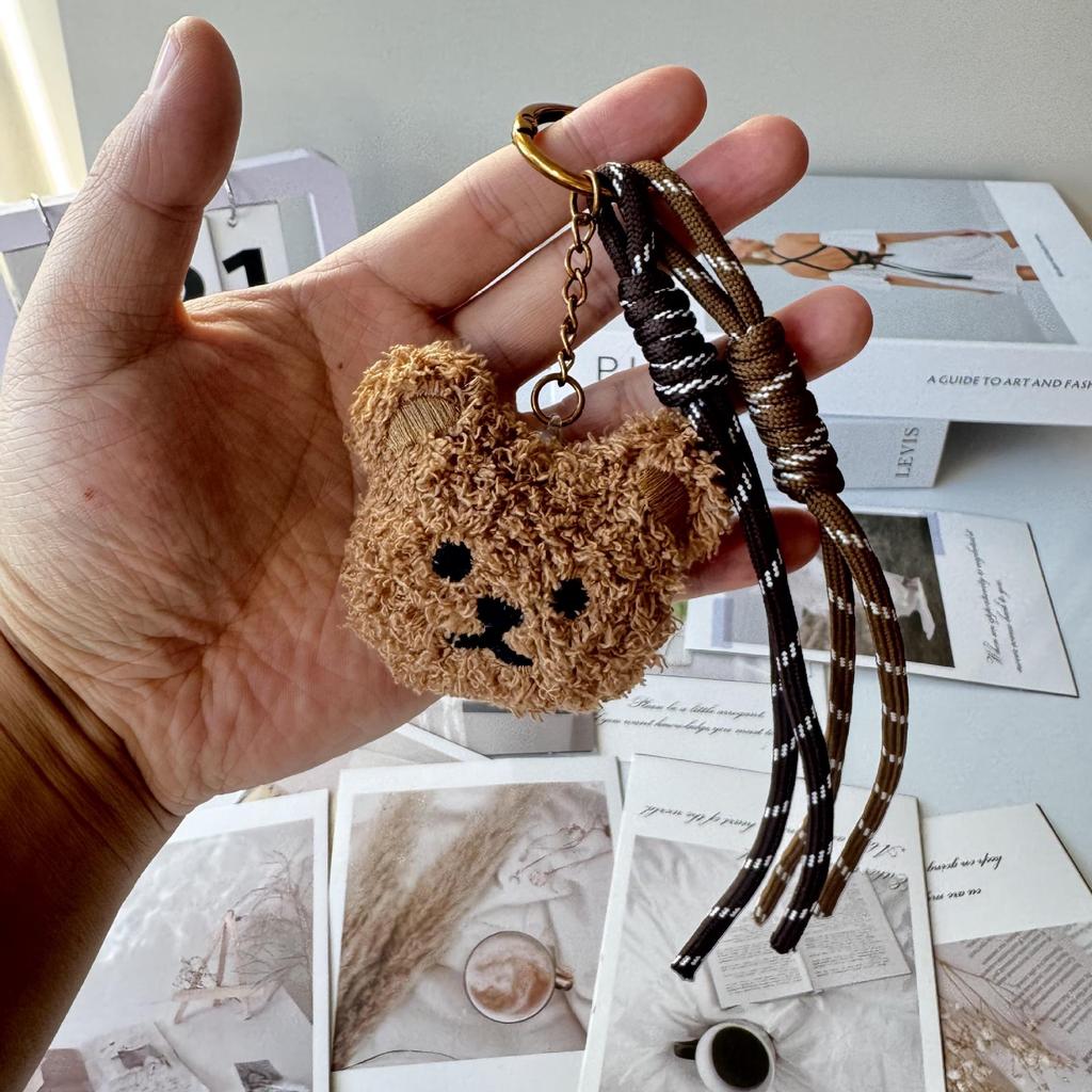 Cartoon Bear Plush Keychain with Heart Pendant 