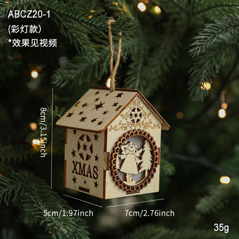Christmas Tree Creative Decoration LED Colorful Lights Wooden House Hanging Pendants Ornaments for Home Christmas Party Accessor