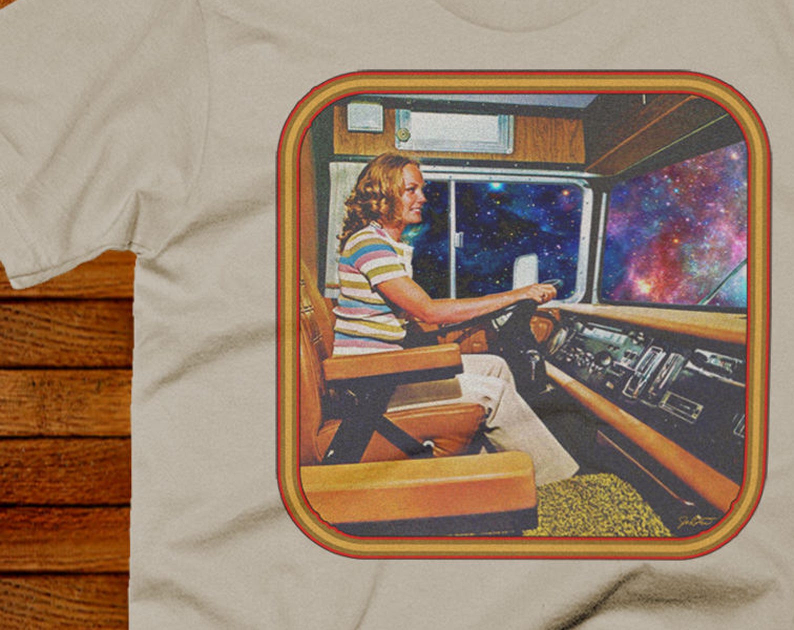 Psychedelic 70s Space Trucker T shirt: Retro Graphic Tee 2XL
