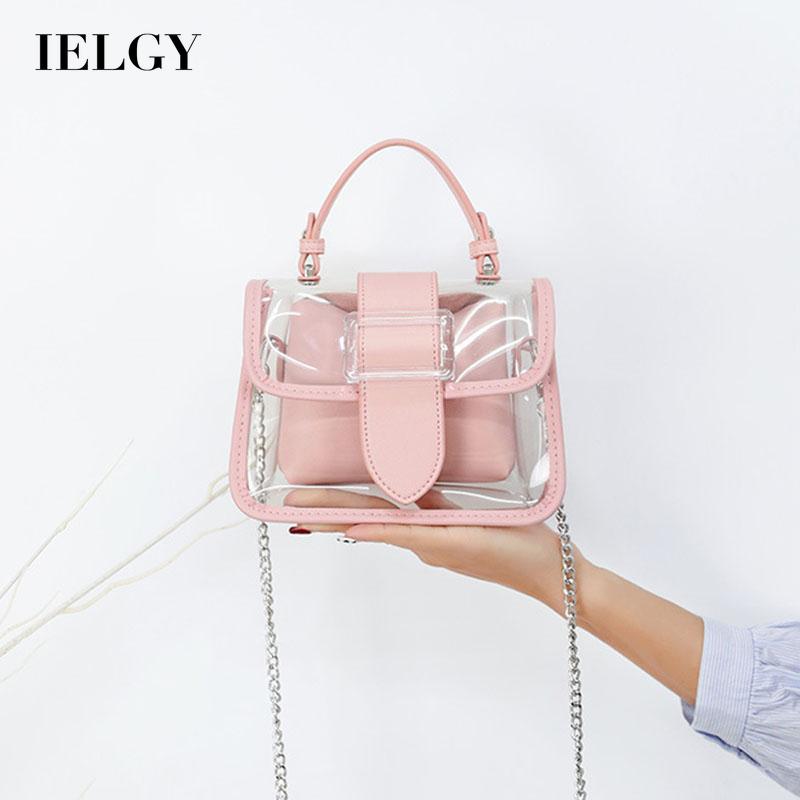 IELGY Fresh And Sweet Jelly Bag Girl Fashion Portable Magnetic Button PVC White Spring And Summer Ins Transparent Bag Chain Handbag Son-mother Bag