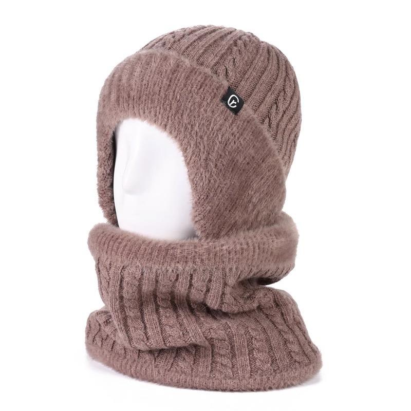 Knitted hat winter hat women's winter velvet warm wool hat men's ear protection scarf