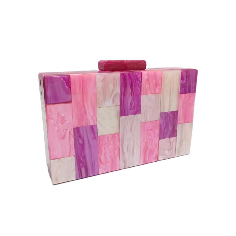 Clutch Contrast Color Banquet Wedding Handbag Evening Bag Crossbody Shoulder Patchwork Acrylic New Woman Luxury Original Itabag