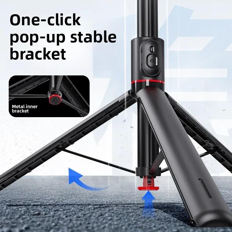 360 degree rotating selfie stick for outdoor travel, live streaming phone holder, stable landing, automatic opening tripod