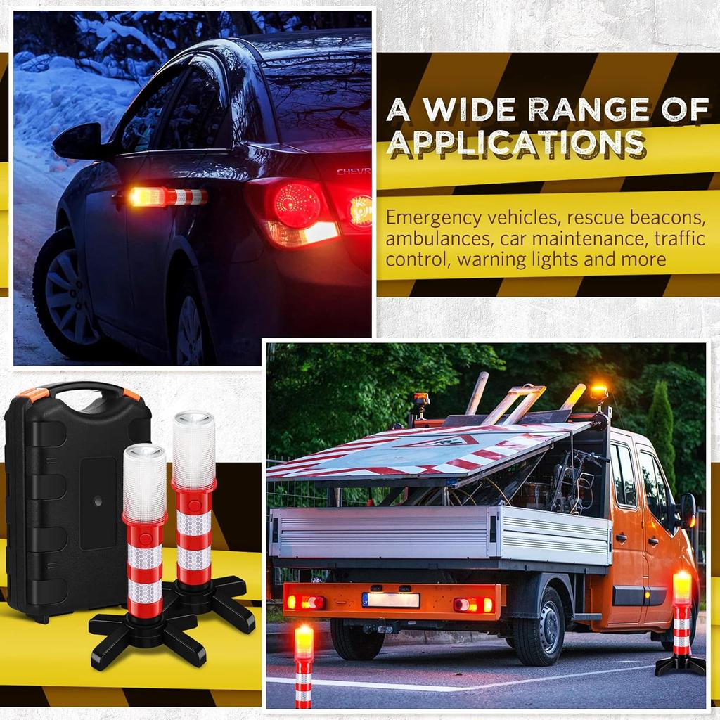 6 Pcs LED Road Flares Emergency Warning Light Bright Red Highway Beacon Safety Strobe Light Roadside Flares Lights With Magnetic Bases And Detachable