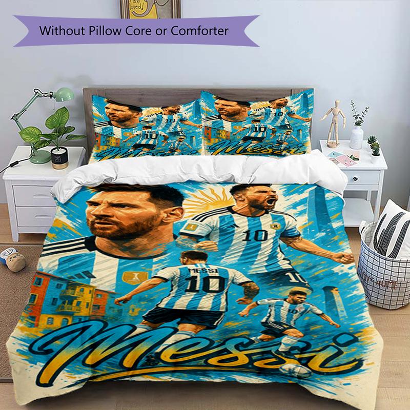Messi Celebration Design Bed Bedding Set 1 Duvet Cover + 2 Pillowcases Soft Breathable Household Bed Linens