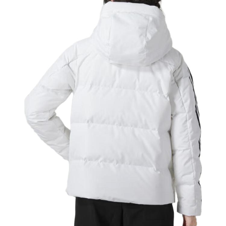Adidas Puffy Sleeve Side Stripe Sports Warm Hooded Down Jacket Women Outerwear White IT8721