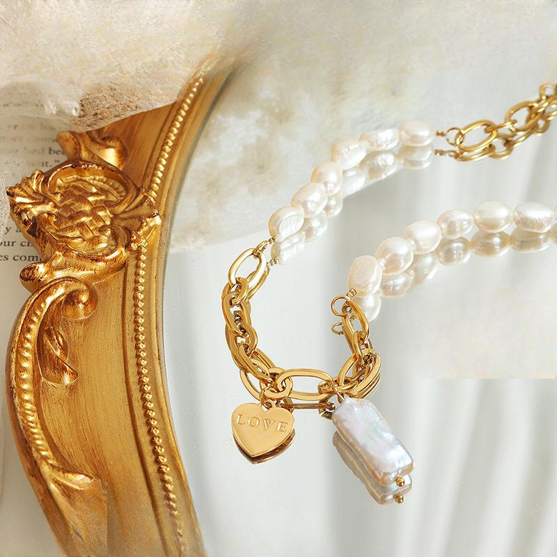 French Non-Fading Banquet Party Light Luxury Personalized Style Freshwater Pearl Heart-Shaped Pendant Necklace Plated With 18K Real Gold