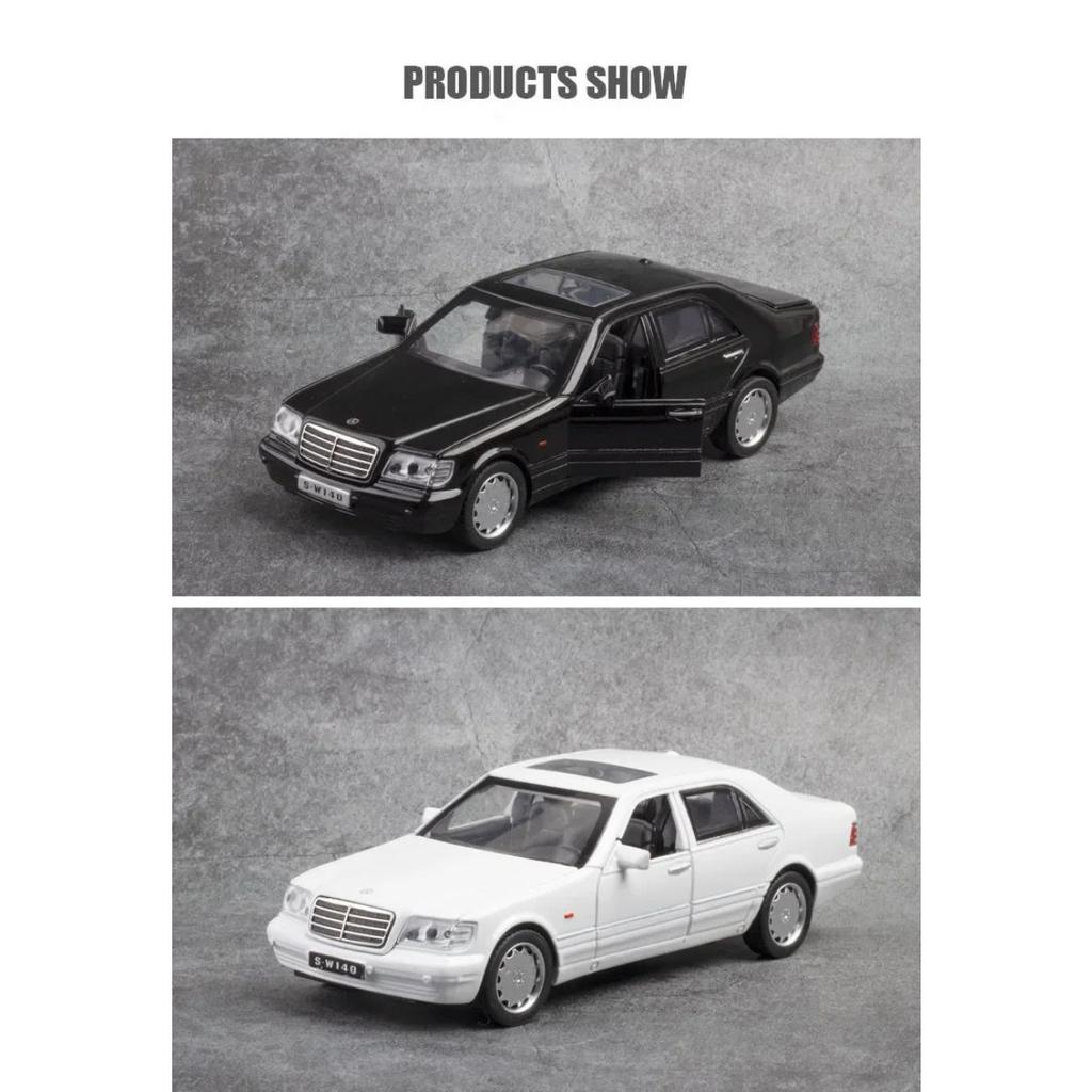 1/32 Benz S-W140 Model Jucărie Mașină Turnată sub Presiune din Aliaj Caroserie Metalică Șasiu din Plastic Anvelope de Cauciuc cu 4 Uși care se Deschid Funcție de Tragere înapoi Copii A88