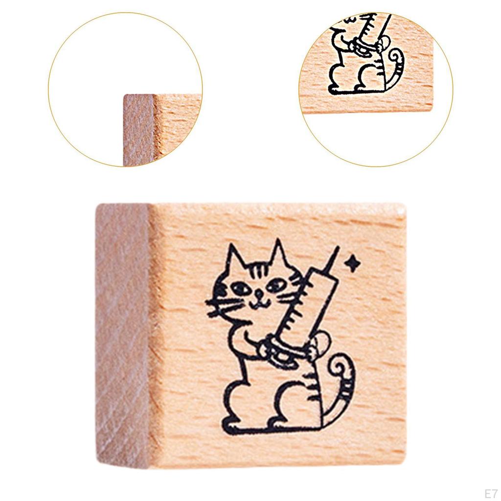 Cat Stamp Cute Animal 1.2 Inch for Kids Wooden Rubber Stamping Mailing Scrapbooking Letter