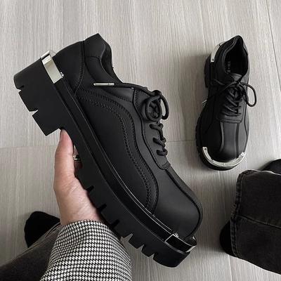 Thick-soled High-end Derby Trendy Casual Leather Men Niche Metal Iron Sheet Decorative Design Versatile Celebrities Shoes