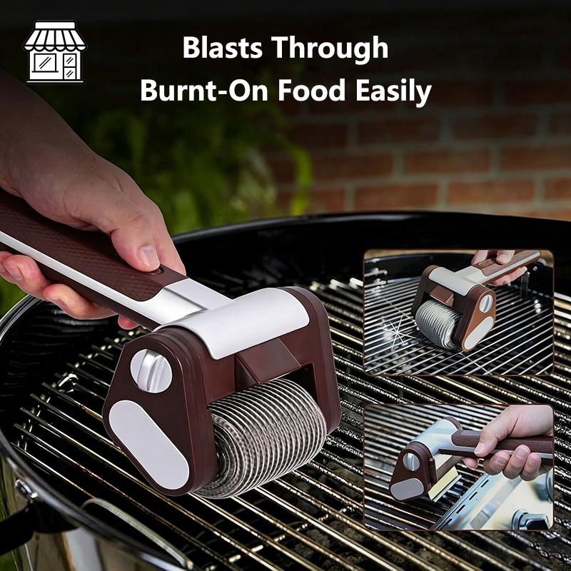 Electric Stainless Steel Roller Barbecue Grill Cleaner With Led Lights, Detachable Rollers, And Reusable Barbecue Cleaning Brush