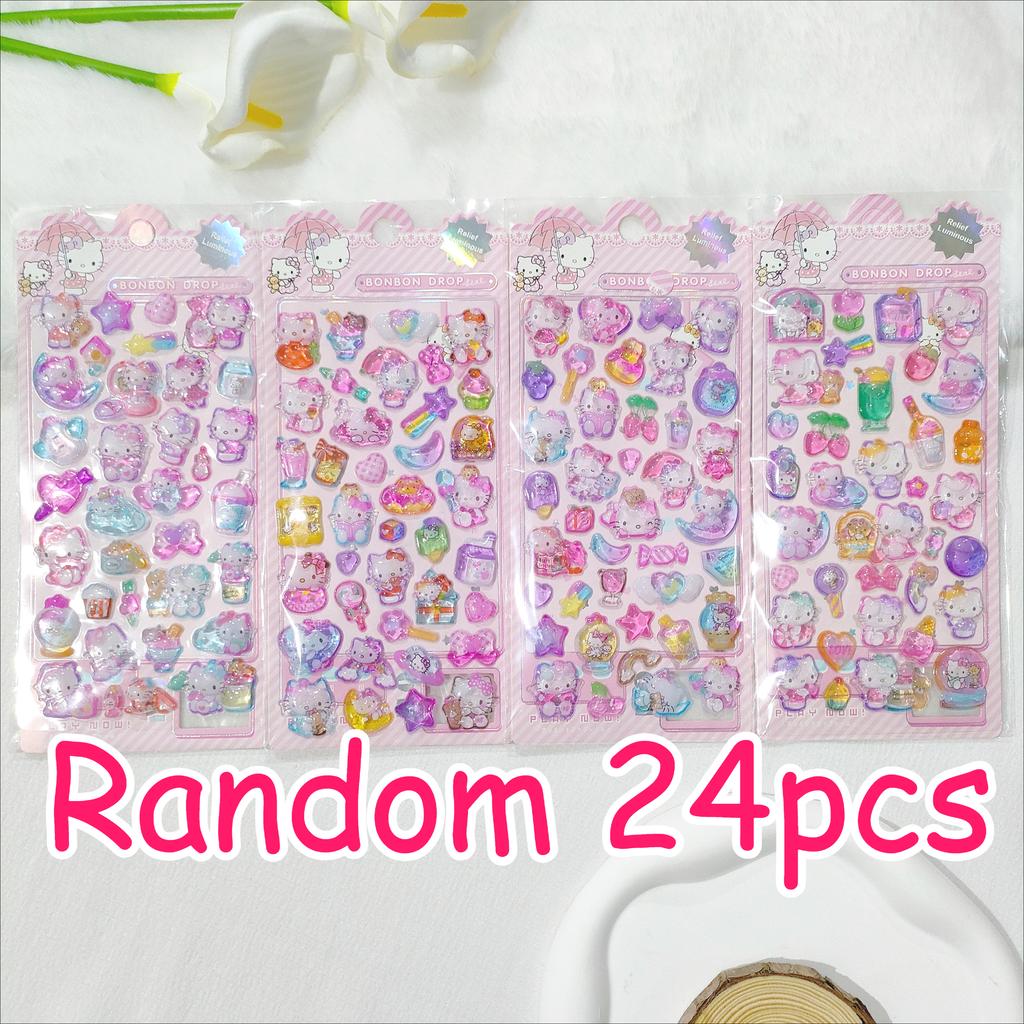 4 Pcs 3D Crystal Glow Stickers - Mix Sanrio Capybara Kuromi Decals Ideal for DIY Handbook Journal & Decor Gifts