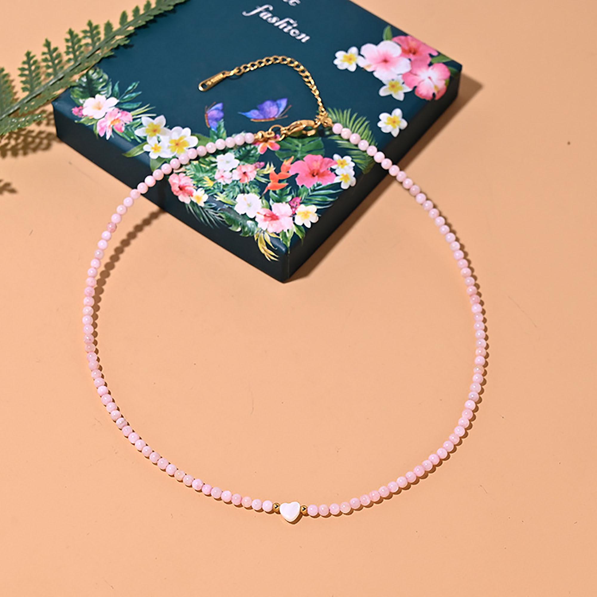 

Pearl Beads Heart Choker Natural Shell Jewelry Gifts Colorful Beaded Necklace for Women Boho Summer Necklaces for Teen Girls 1pc розовый