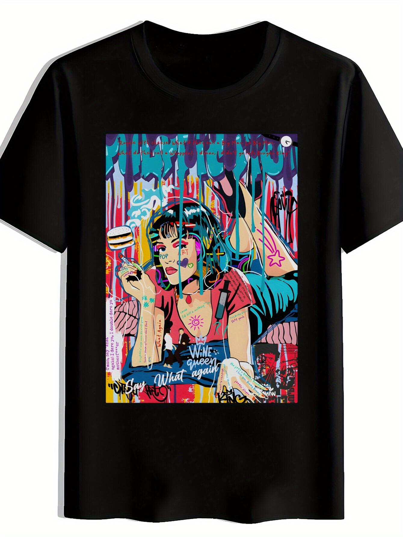 Black Pulp Fiction Graphic T-shirt - Casual Crew Neck S