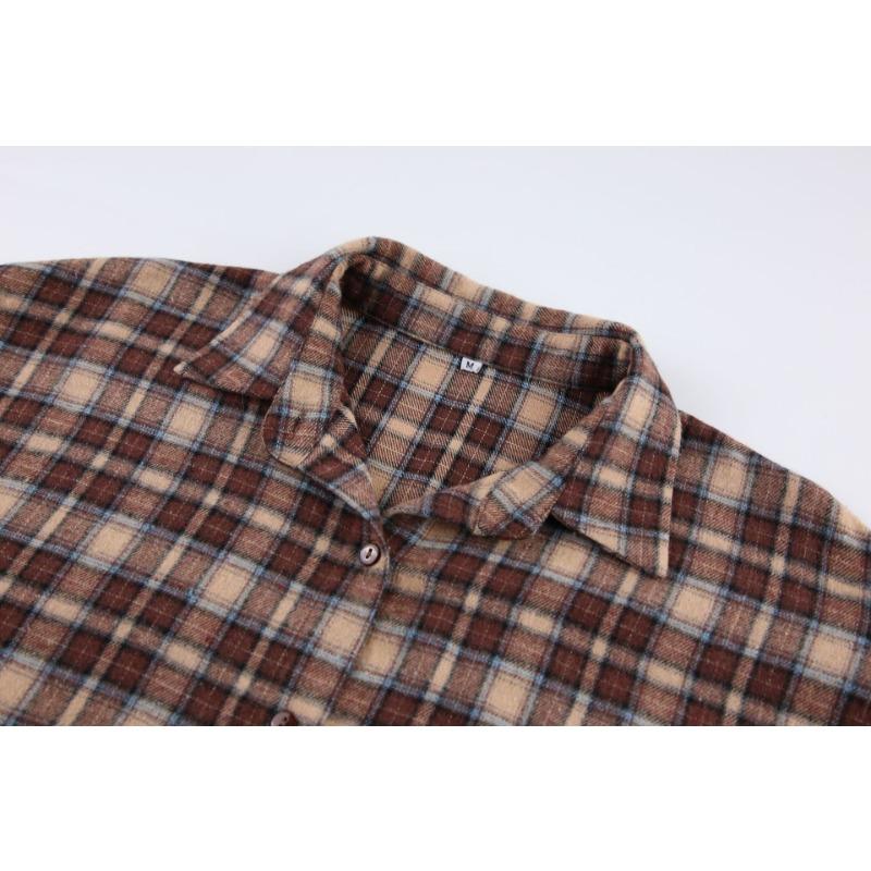 Summer Retro Plaid Shirt Women's Long Design Sense Bottoming Plaid Shirt Loose AK1071