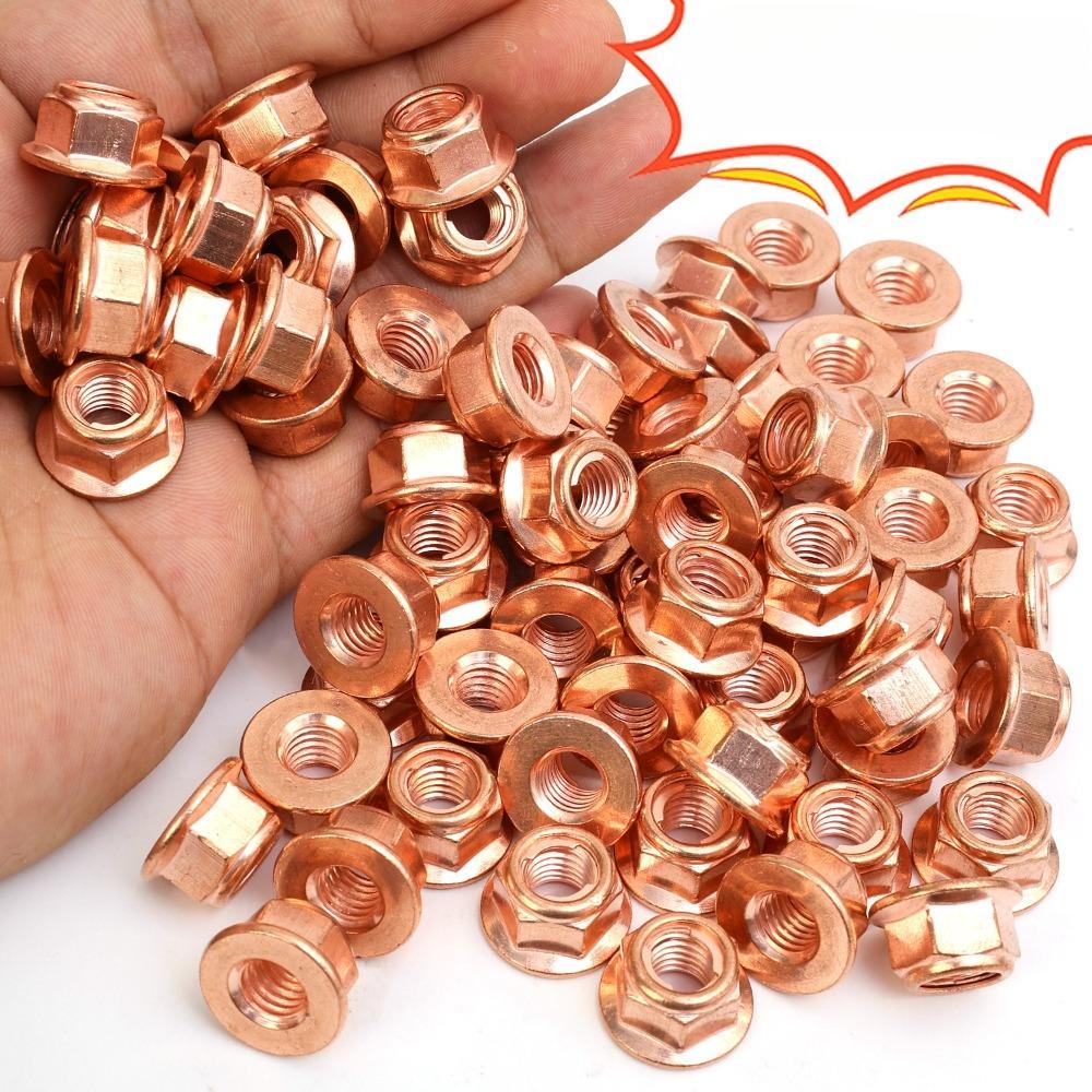M8 Copper Plated Exhaust Manifold Nut Hex Flange Fastener Carbon Steel for BMW 3 Series E30 Engine Turbo Stud Pipe Repair Kit