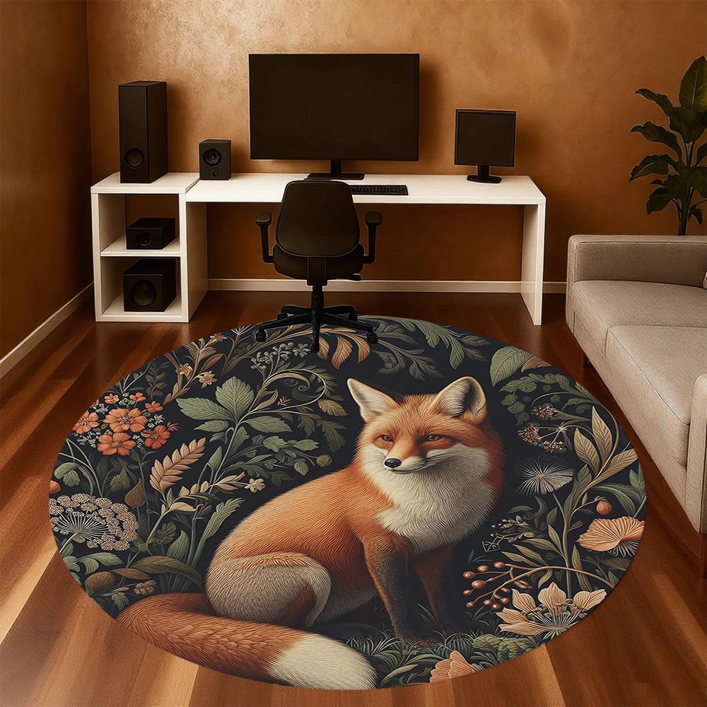 1pc fox floral Round Chair mat Area Rug - Non-Slip, Floor Mat for Office, Bedroom, and Indoor Decor c1118185