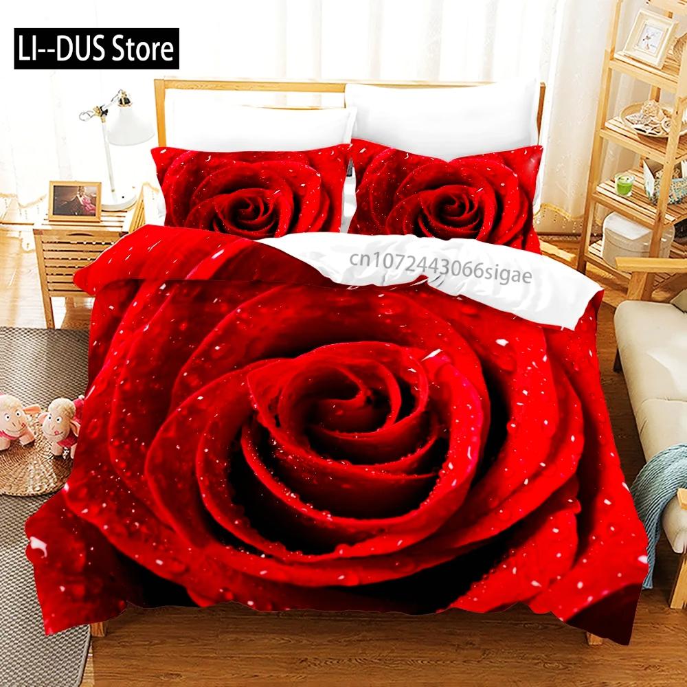 

Comforter Pink Rose Bedding Set Fashion Romantic Home Textile Single Double Size For Couple Woman Girls Bedroom Decor Flowers Comforter (quilt)-EU Single(135*200cm)3pcs