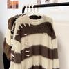 Winter Striped Crewneck Sweater Couple Knit Top Loose Fit Teen Casual Streetwear