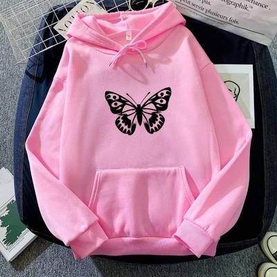 Trend mody 2025 Jesień i Zima Damska bluza z kapturem z nadrukiem motyla Casualowa pasująca do wszystkiego Bluza dla pary Koreański Casualowy Prosty Top