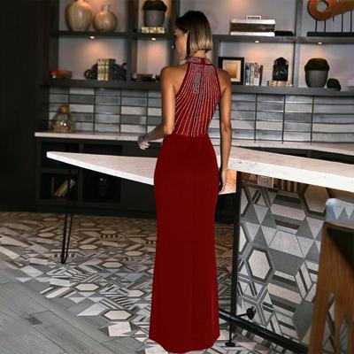 Women's Sexy Sleeveless Slit Dress Diamond Long Dress Evening Gown