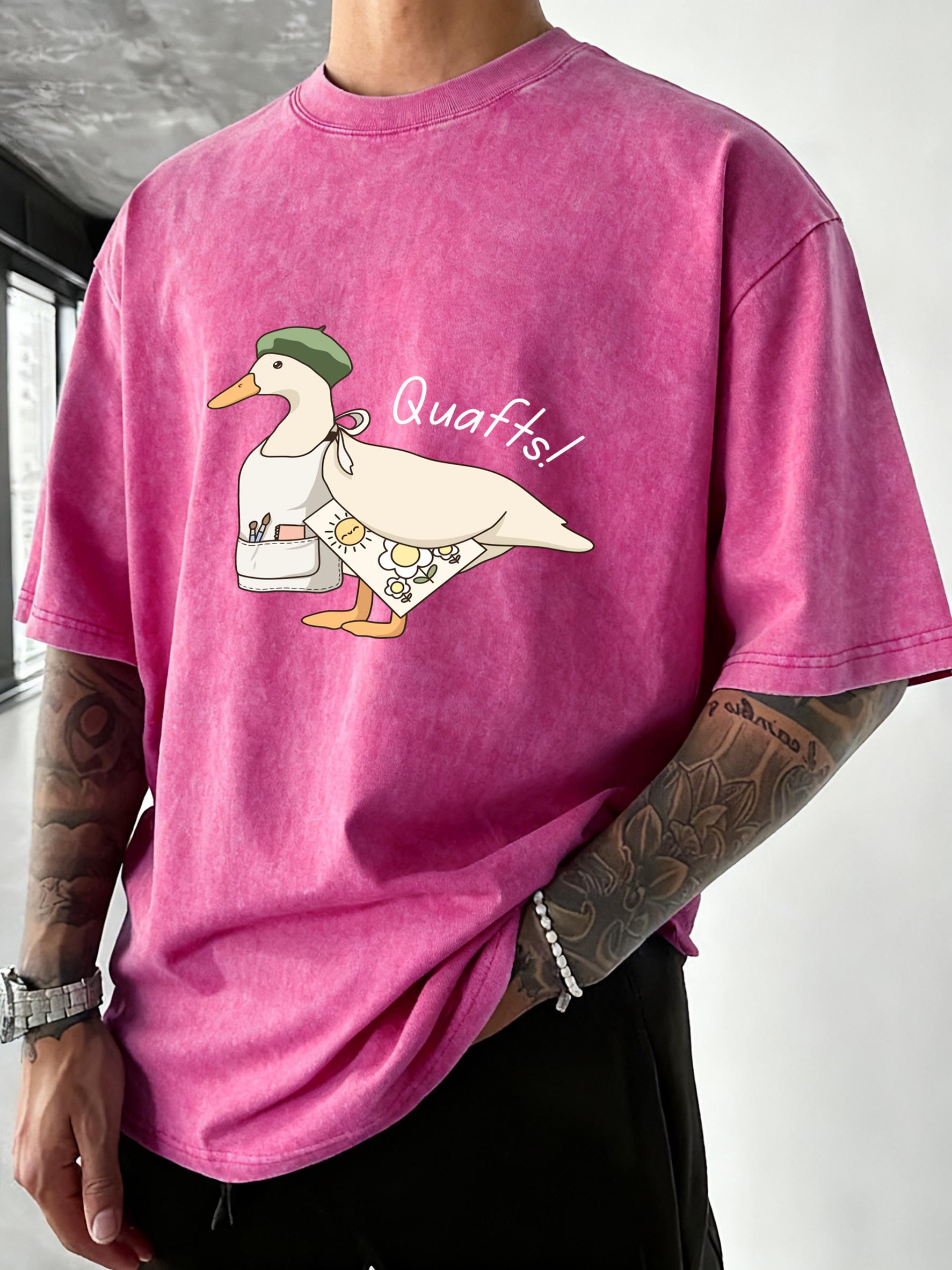 

The Big Goose Who Loves Drawing Print Washed T Shirts Men Summer Cool TShirt Loose Vintage Tops Casual Cotton Short Sleeve S