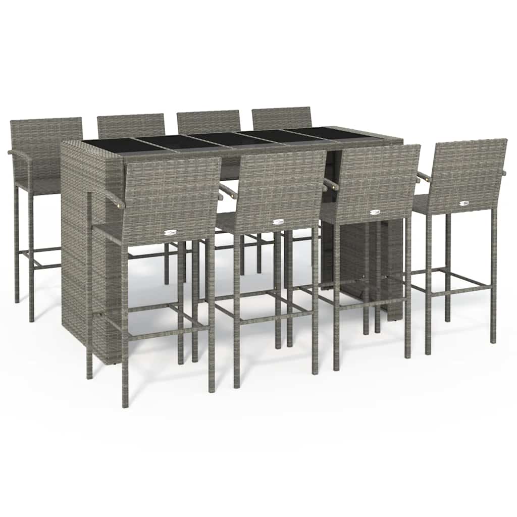 9 Piece Garden Bar Set Grey Poly Rattan