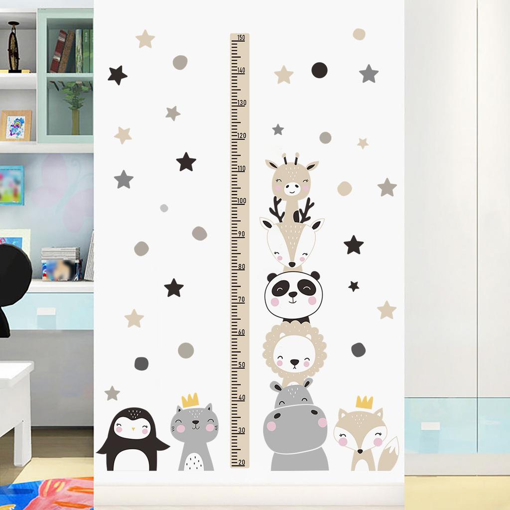 Little Animals Stacking Height Chart Wall Sticker Removable Background Decor for Bedroom Living Room Home Decoration