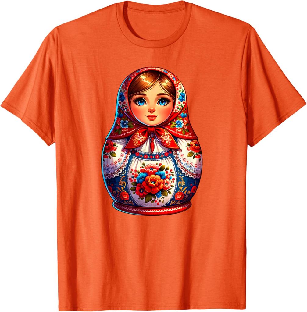 Matryoshka Doll Russian Folk Art Print Short Sleeve Graphic Tee Men Casual Breathable T-Shirt