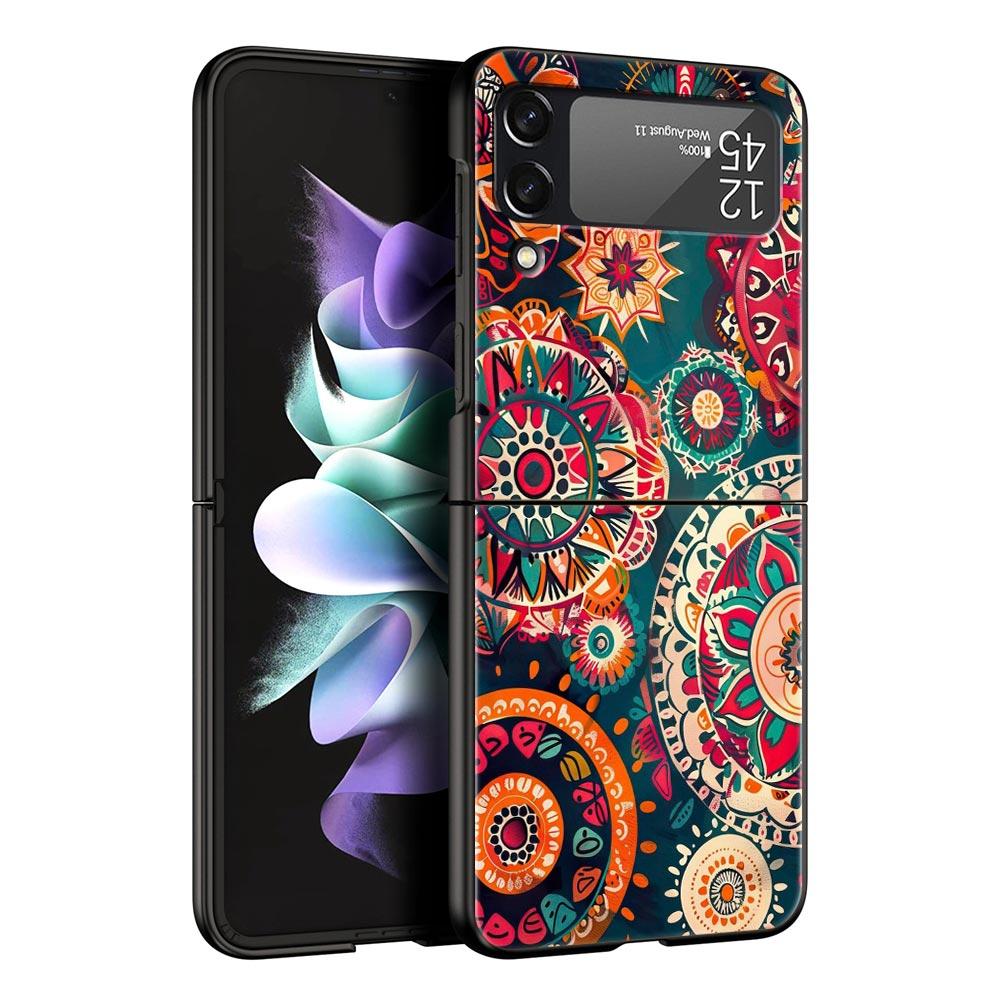 Indian Pattern Mandala Hard PC Phone Case For Samsung Galaxy Z Flip 7 6 5 4 Black Cover For Galaxy Z Flip3 Foldable Fundas Shell