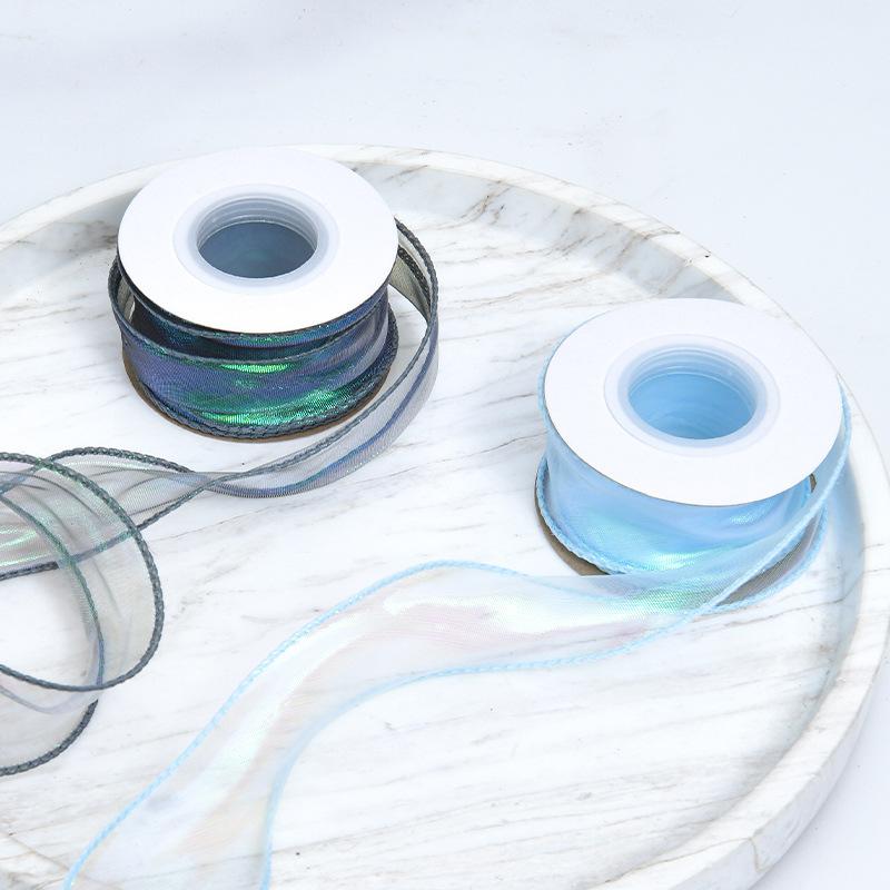 Elegant Multifunction Flat Seven-color Laser Fishtail Yarn Colorful Ribbon Hairpin Headdress Bow Flowers Cake Decorative Materials Home Decoration