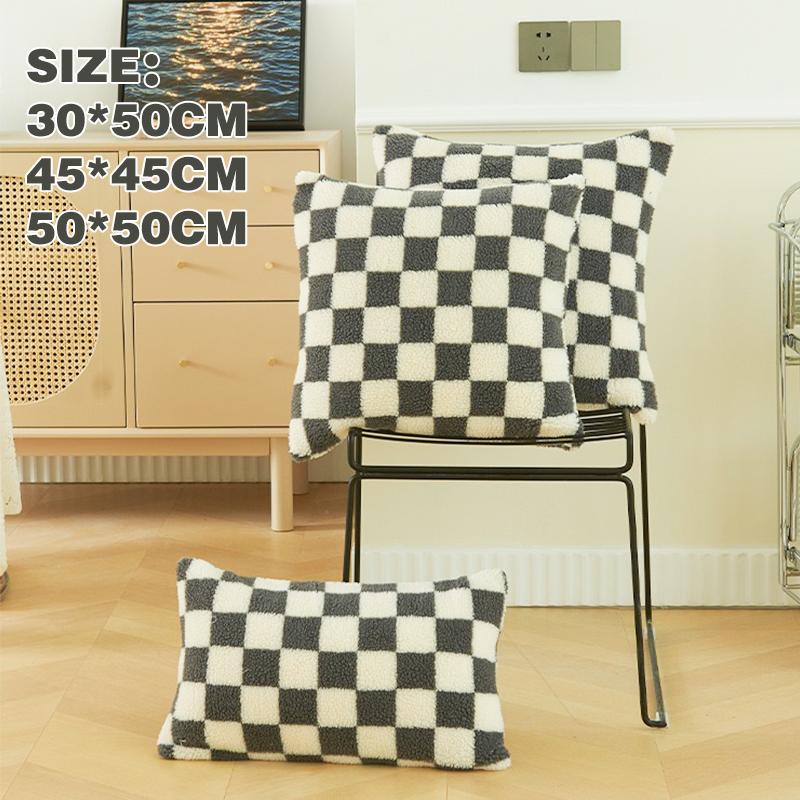 1 pièce 45*45cm 50*50cm Housse de Coussin Peluche à Carreaux Tissée Housse de Coussin Jeté pour Voiture Canapé Housse de Coussin en Velours Court Coussin