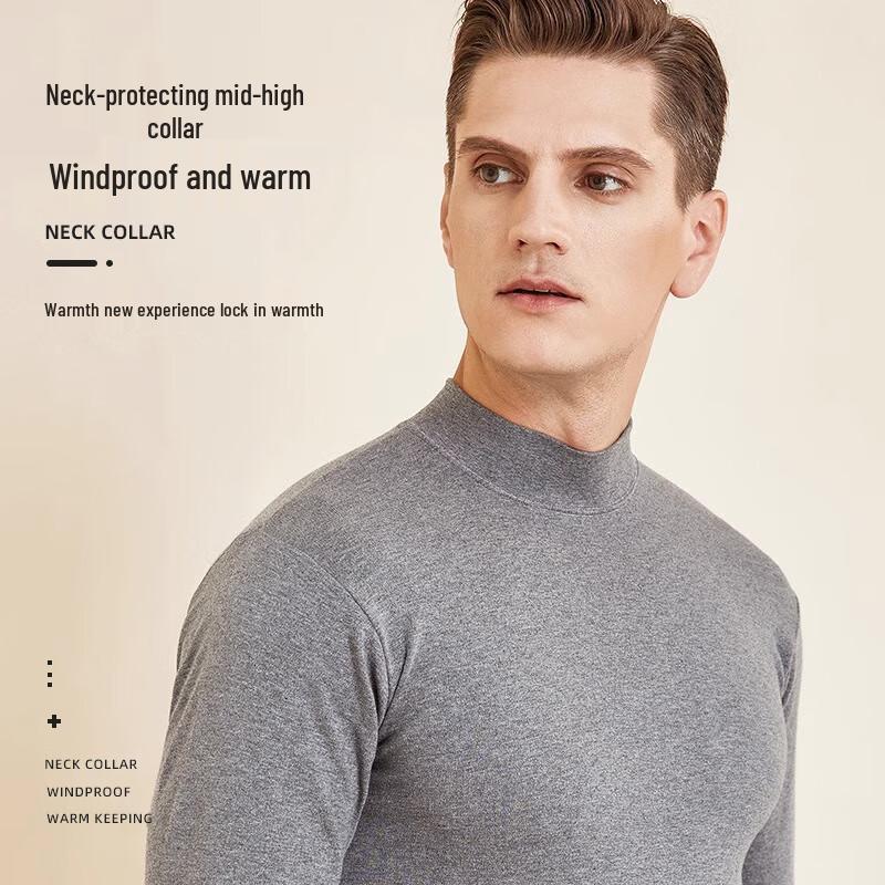 Langsha Men's 100% Cotton Semi-High Collar Thermal Undershirt