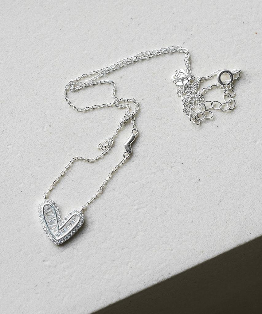 Alleun Silver 925 Asymmetrical Heart Cubic Pendant Chain Necklace