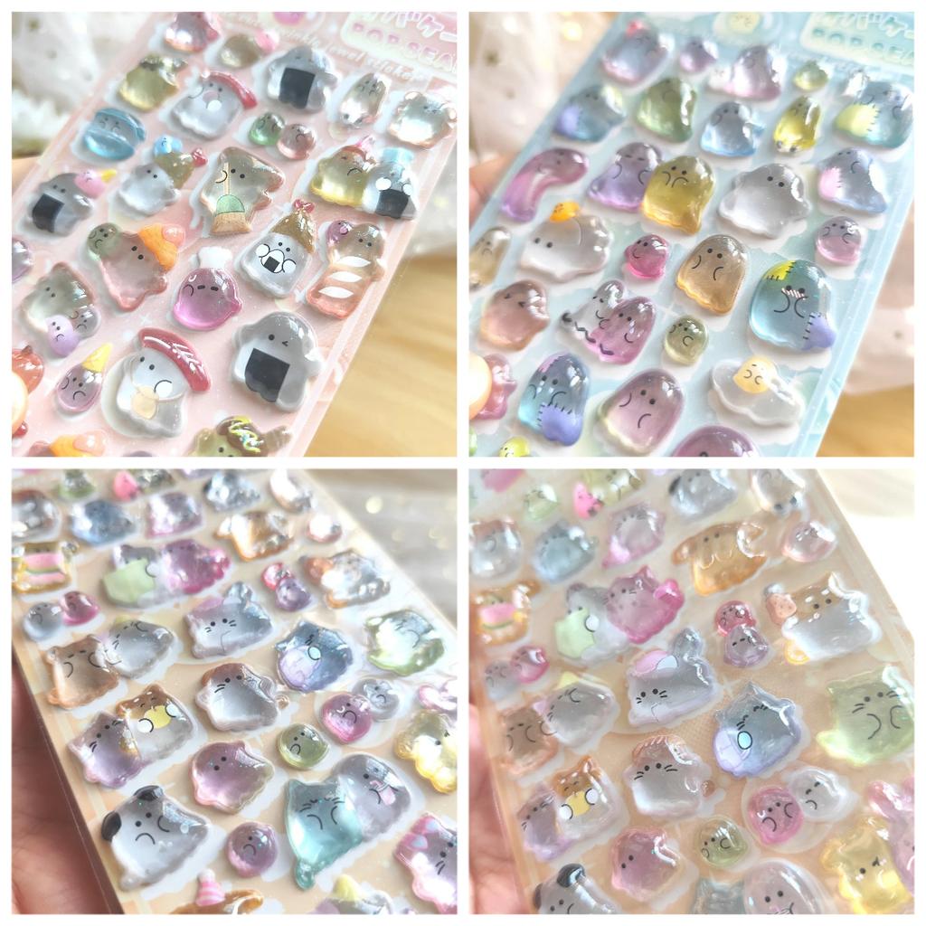 3D Ghost Family Embossed Crystal Stickers - Cute Cartoon Kids Handicraft Reward Decals for Phone Album & DIY Crafts