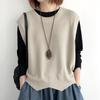 Women Knitted Vest O Neck Hem Warm Solid Color Wavy Soft Loose Casual Ladies Waistcoat Sleeveless Top