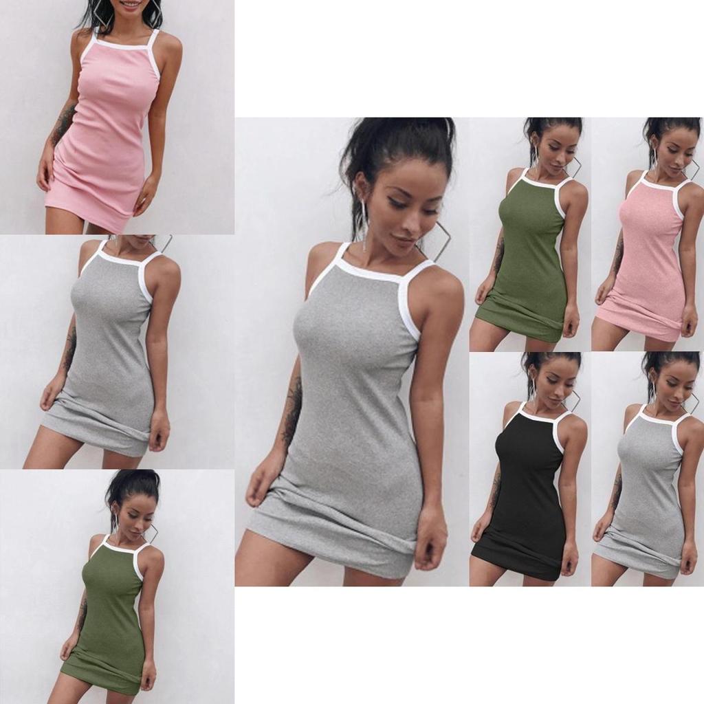 Women Casual Sexy Summer Dress Sleeveless Strap Short Slim Cotton Blend Style