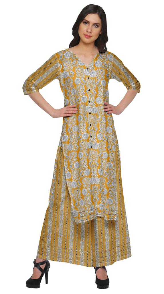 Moomaya V Neck Printed Kurta And Palazzo Pant Set Ethnic Wear Dress For