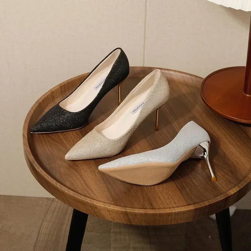 2025 High Heels 34-42 Plus Size Women Shoes Thin Stiletto Banquet Wedding Shoes Sexy Pointed Toe Ladies Party Shoes
