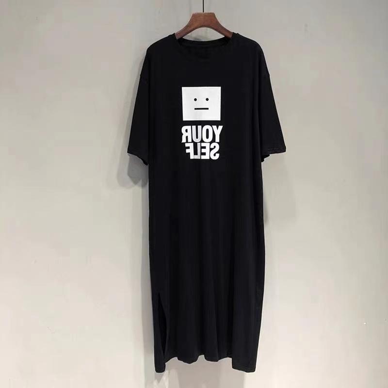 Volný střih Velká velikost Tričko s krátkým rukávem a kulatým výstřihem Sukně, Dlouhé letní nový styl Ležérní šaty, Dámská noční košile nad kolena