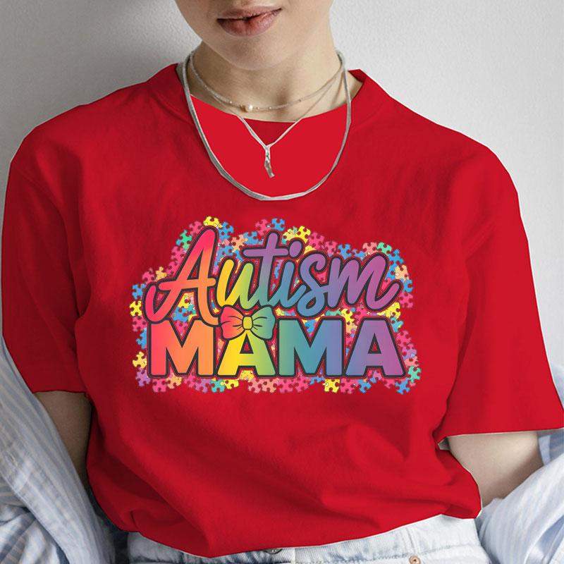 

Colorfull Autism Mama T-Shirt for Unisex Rainbow Puzzle Coquette Bow Graphic Y2k Tops Casual Short Sleeve Tees Female Clothing 4XL
