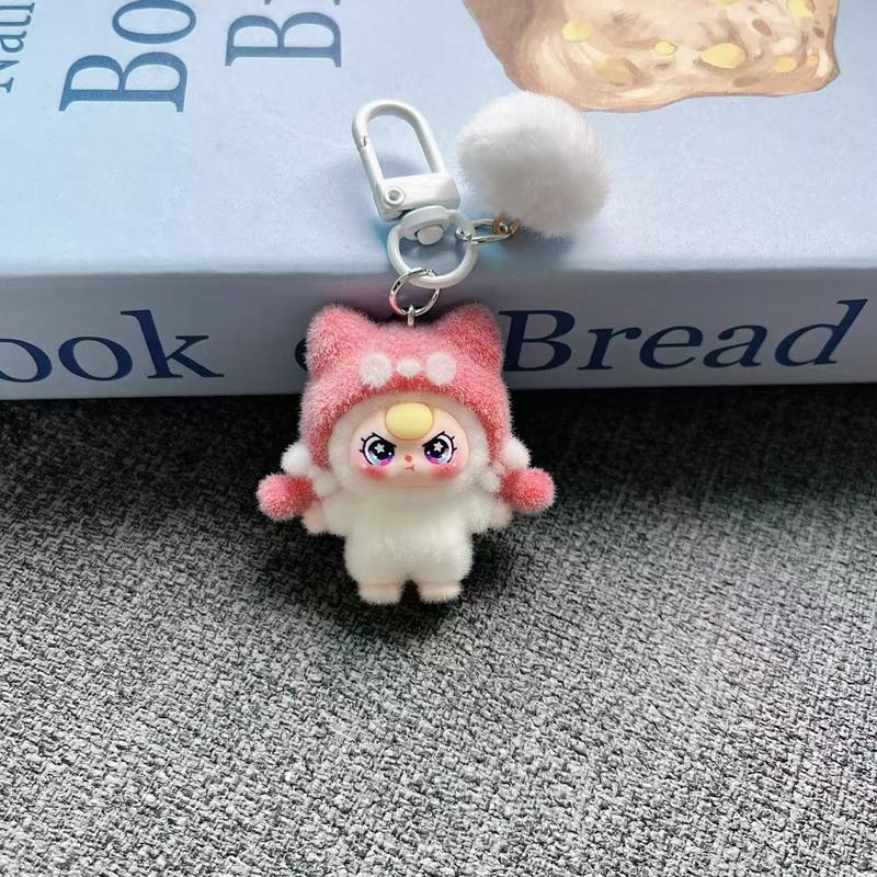 Baby Mini Three Flocking Keychain Trendy Figures Key Chain Cute Kawaii Dora Wendy Doll Keyring Bag Charms Christmas Gifts