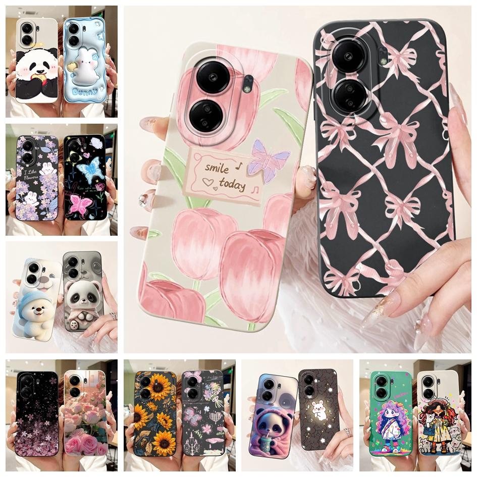For Xiaomi Redmi 13C Case Cover Popular Flower Bowknot Soft TPU Silicone Shockproof Bumper For Xiaomi Poco C65 Redmi13C 4G Funda