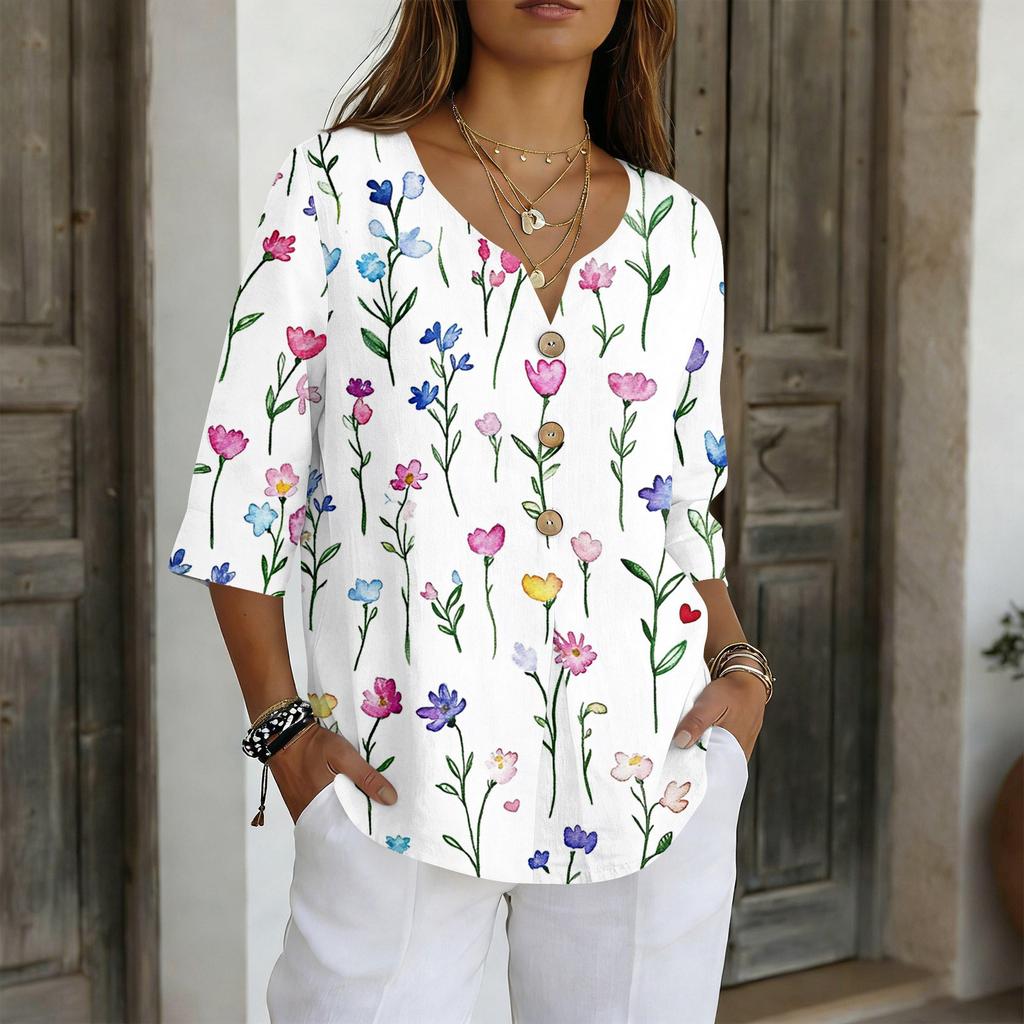 Damenhemden Elegante Freizeit-T-Shirts 3/4-Ärmel Tunika-Oberteile Basic-T-Shirts Pullover Arbeitsblusen