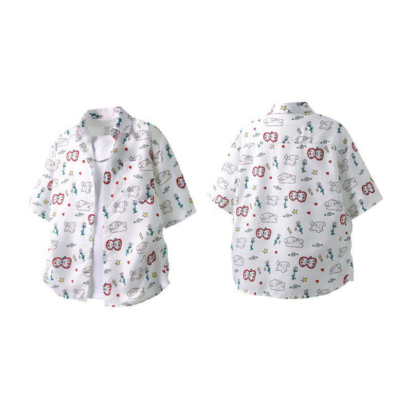 

Cartoon Sheep & Star Print Floral Short Sleeve Casual Top Triple Extra Large белый